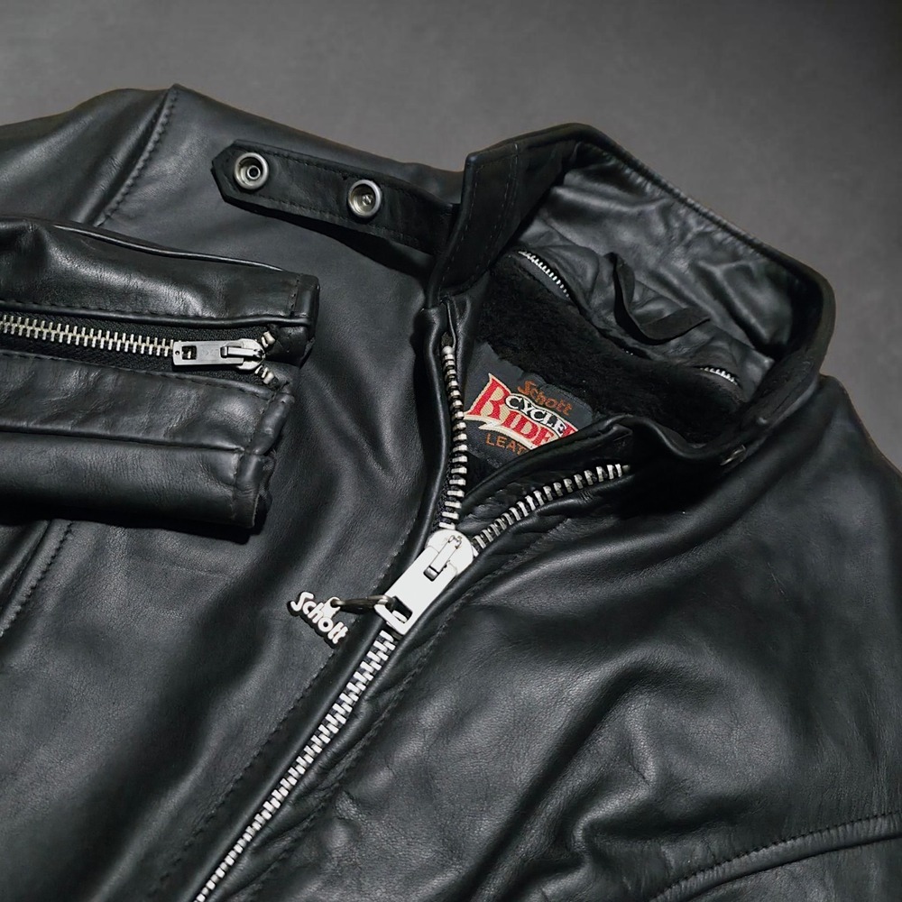 Vintage Schott Cycle Rider Black Leather Biker Moto Jacket Sherpa Line Womens 12